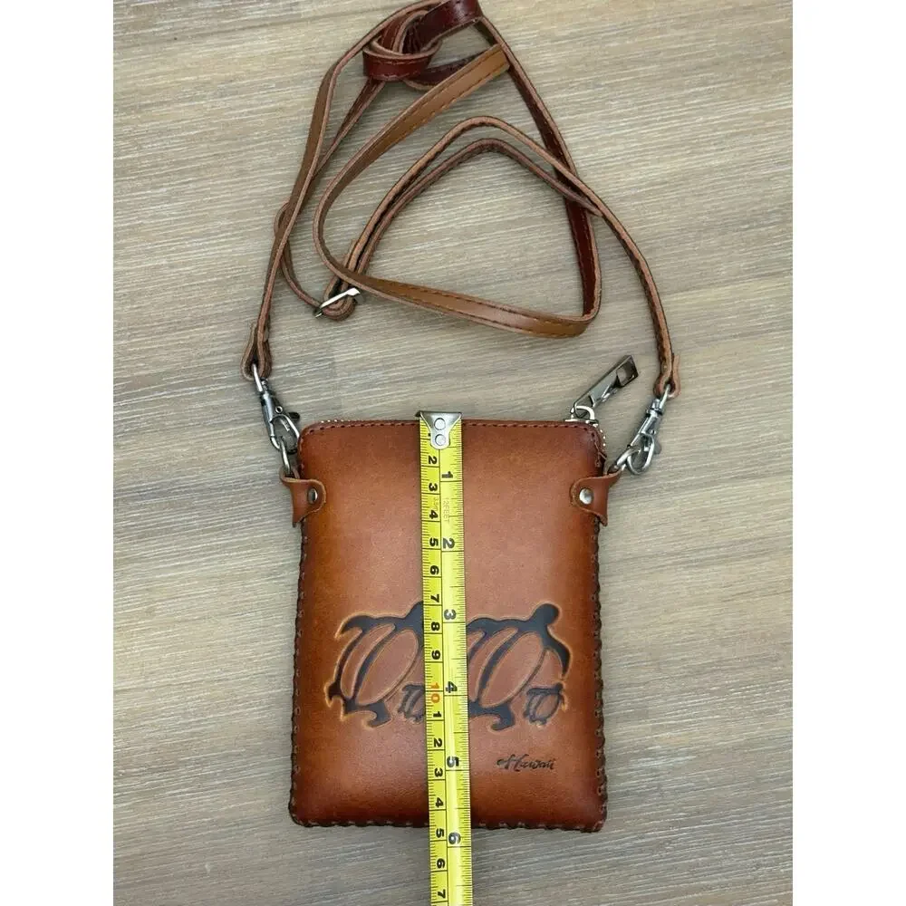 Hand Made Leather Cross-Body Sling Shoulder Pouch Purse Sea Turtles Hawaii GUC